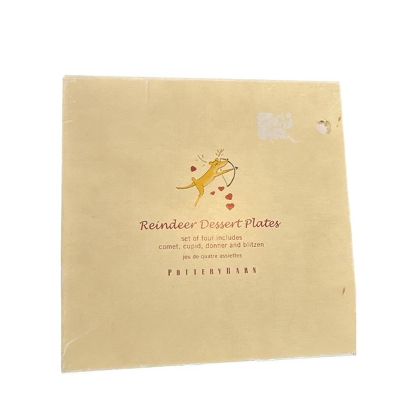 Pottery Barn Reindeer Dessert Plates Set of 4 Comet Cupid Donner Blitzen 2003 - Picture 7 of 8